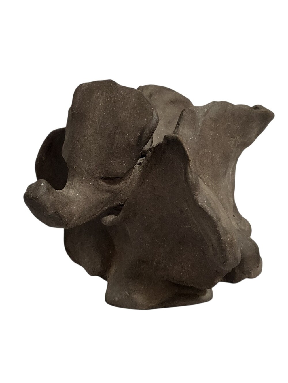 Elephant Clay Sculpture Decor Trunk Up Modern Abstract Brutalist Artist Signed